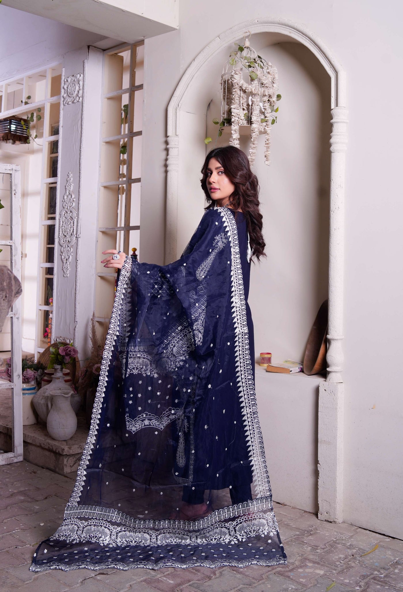 HK299 - Navy - Readymade - Mother & Daughter Linen Outfit 2025 - Memsaab Online
