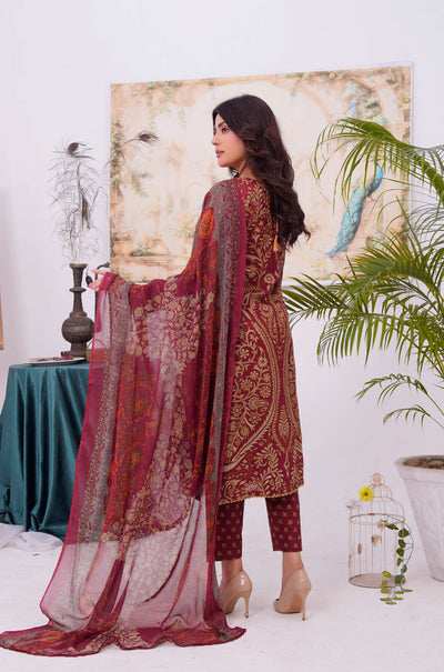 MDNA-09 - Maroon Embroidered Lawn Outfit - Memsaab Online