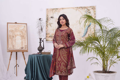 MDNA-09 - Maroon Embroidered Lawn Outfit - Memsaab Online