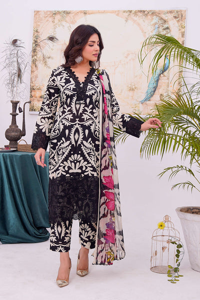 MDNA-07 - Black Embroidered Lawn Outfit - Memsaab Online