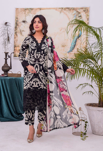 MDNA-07 - Black Embroidered Lawn Outfit - Memsaab Online