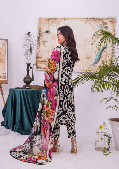 MDNA-07 - Black Embroidered Lawn Outfit - Memsaab Online