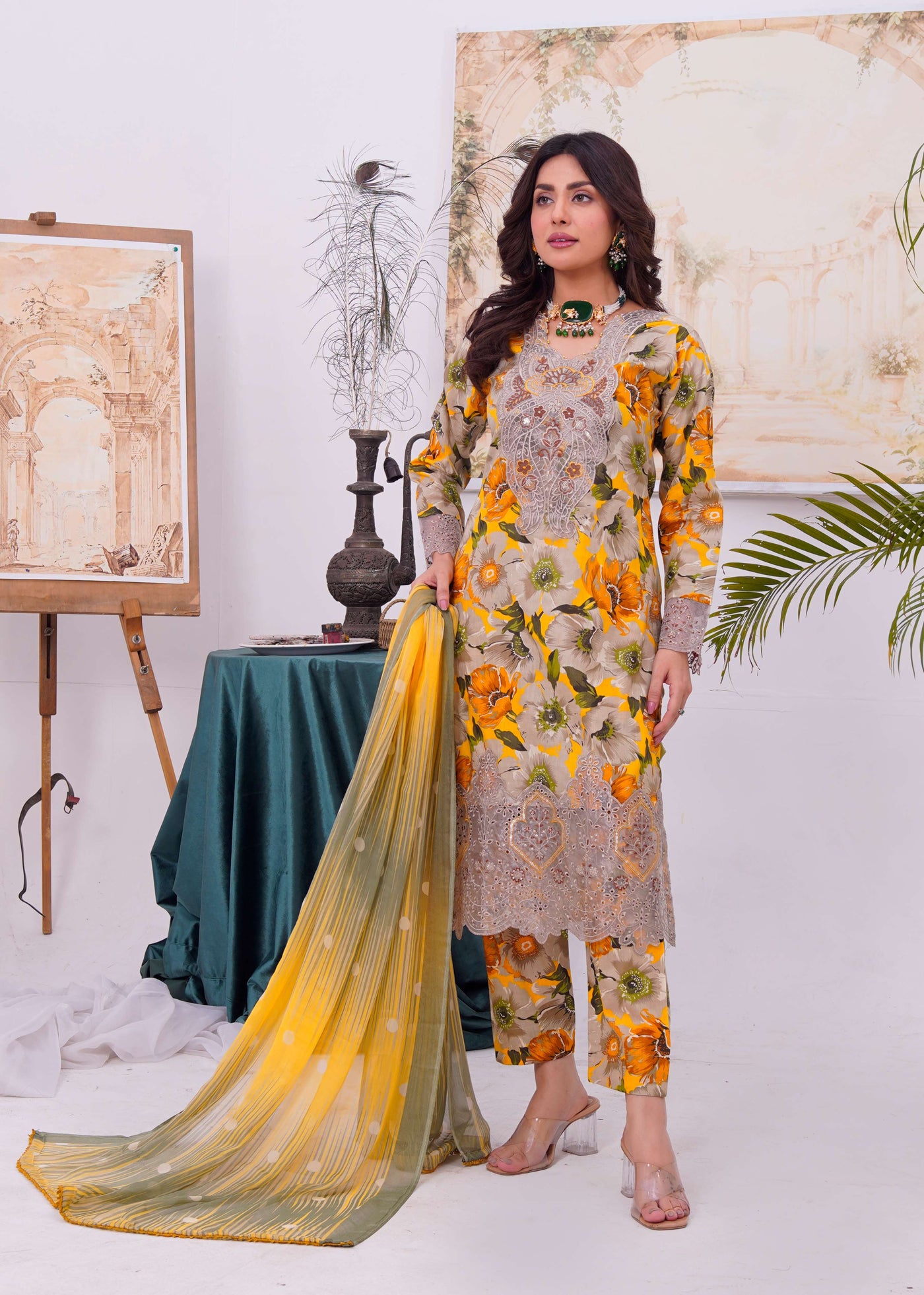 MDNA-03 - Skin Embroidered Lawn Outfit - Memsaab Online