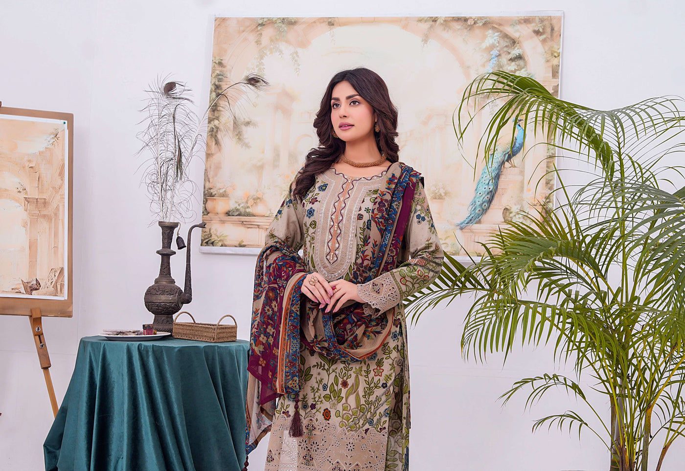 MDNA-05 - Grey Embroidered Lawn Outfit - Memsaab Online