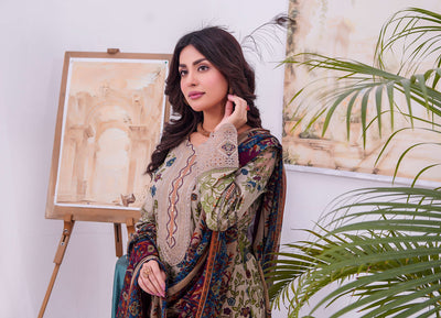 MDNA-05 - Grey Embroidered Lawn Outfit - Memsaab Online