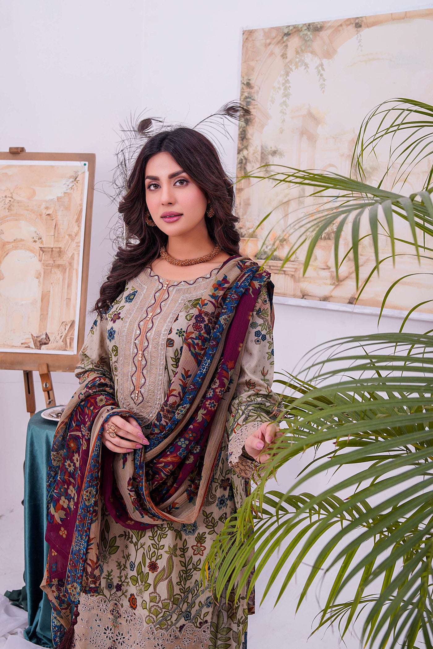 MDNA-05 - Grey Embroidered Lawn Outfit - Memsaab Online