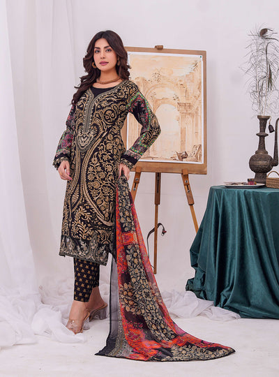 MDNA-06 - Black Embroidered Lawn Outfit - Memsaab Online