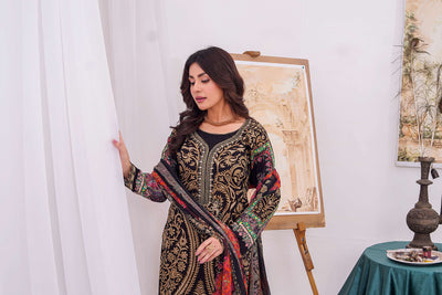 MDNA-06 - Black Embroidered Lawn Outfit - Memsaab Online