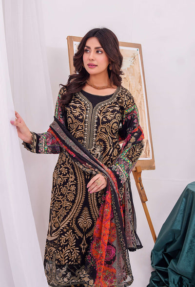 MDNA-06 - Black Embroidered Lawn Outfit - Memsaab Online