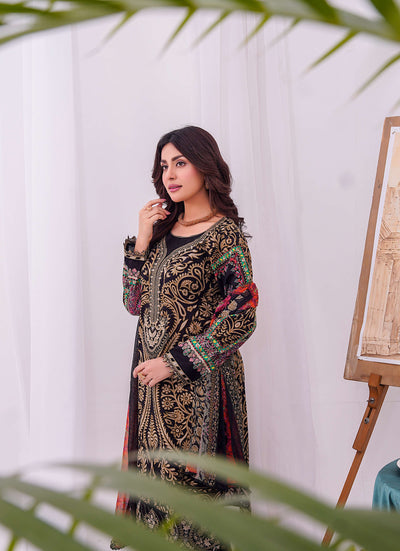 MDNA-06 - Black Embroidered Lawn Outfit - Memsaab Online