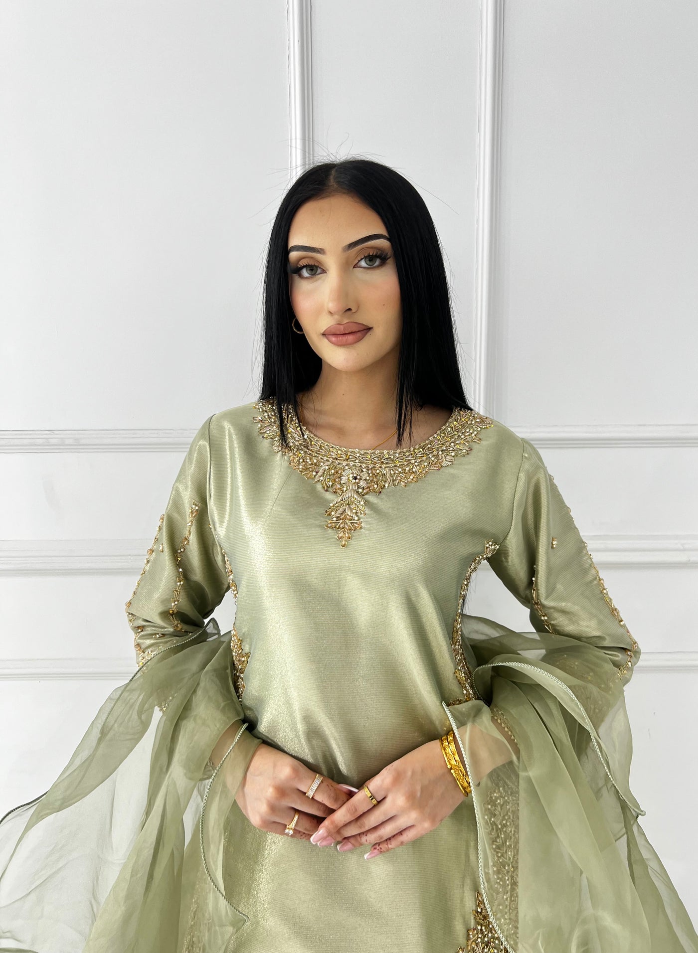 SRB1408 - Saiyaara - Sage Green Sehrish B Designer - Memsaab Online