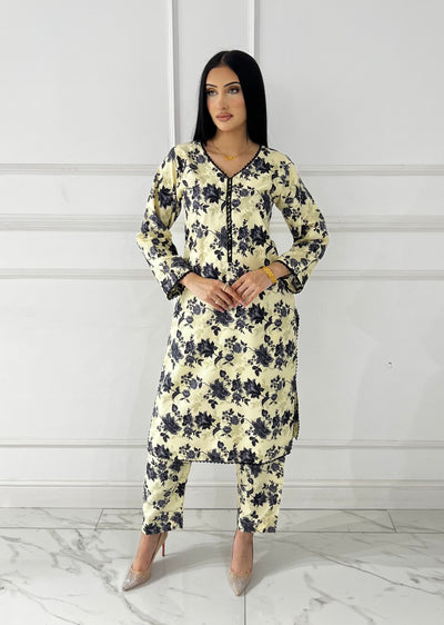 BUT-110 - Cream - S.Prints Printed Lawn Co-ords - Memsaab Online