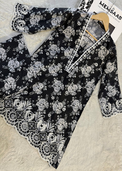 RBY-111 - RABIYA -Black Cotton 2 Piecce Co-ord Farshi - Memsaab Online