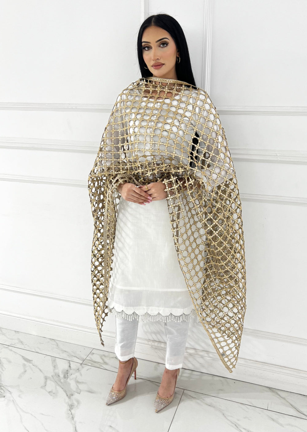 HK101D - Cutwork Duppatta - Memsaab Online