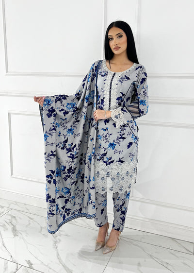 MDNA-25 - Readymade Embroidered LINEN Outfit - Memsaab Online