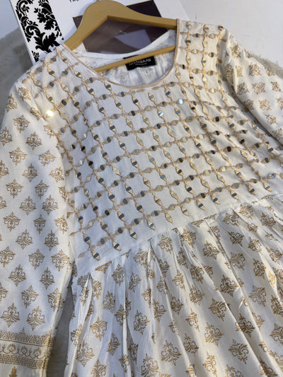 HK56 Bariqa - white Embroidered Linen Frock - Memsaab Online