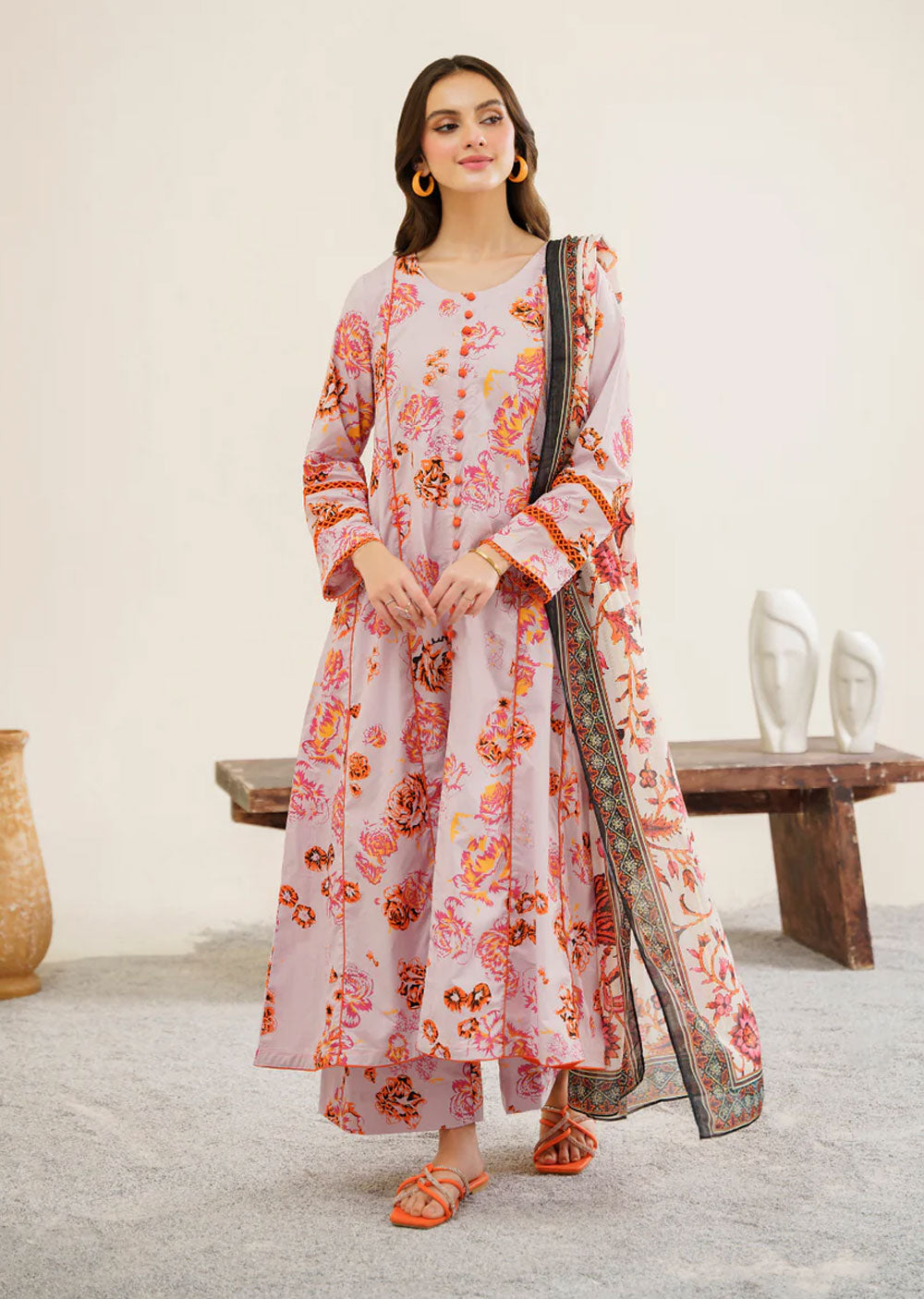 Ezza - Readymade 3 Piece Cotton Suit - Memsaab Online