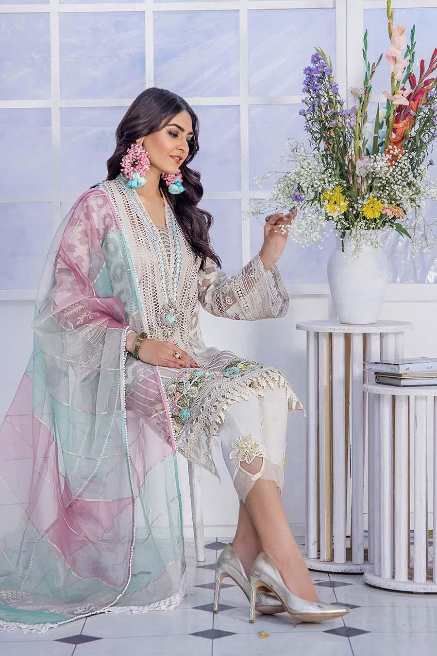 F-129- Cloud Grey - Readymade - Basics by Khuda Baksh Creations 2024 - Memsaab Online