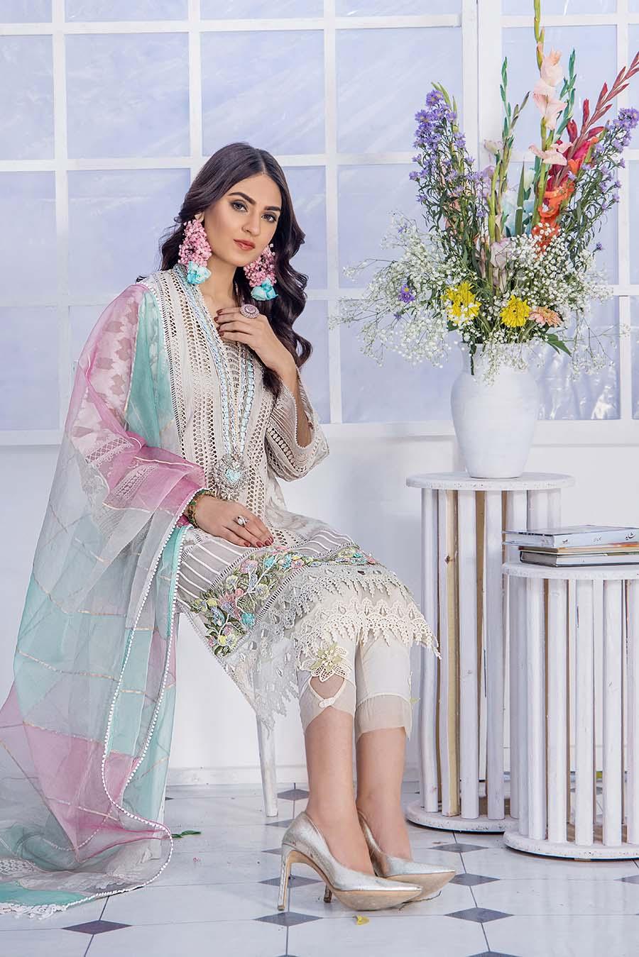 F-129- Cloud Grey - Readymade - Basics by Khuda Baksh Creations 2024 - Memsaab Online