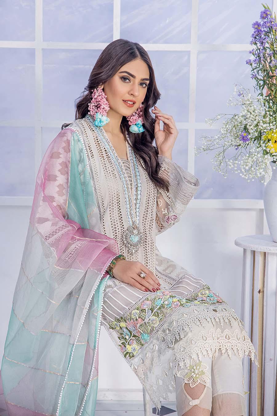 F-129- Cloud Grey - Readymade - Basics by Khuda Baksh Creations 2024 - Memsaab Online