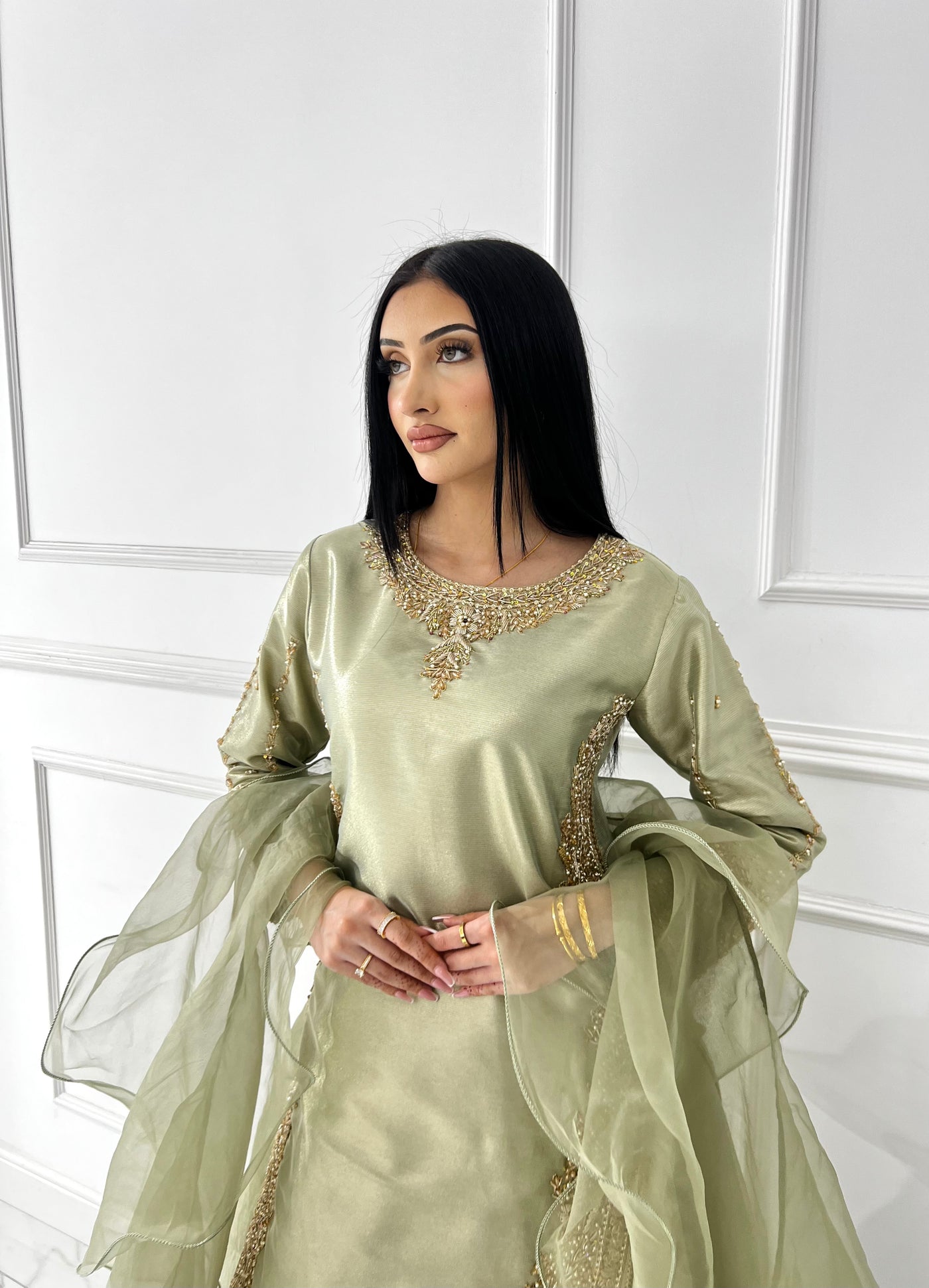 SRB1408 - Saiyaara - Sage Green Sehrish B Designer - Memsaab Online