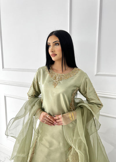 SRB1408 - Saiyaara - Sage Green Sehrish B Designer - Memsaab Online