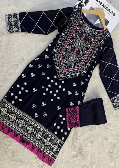 HK126 - Navy - Readymade Linen Outfit - Memsaab Online