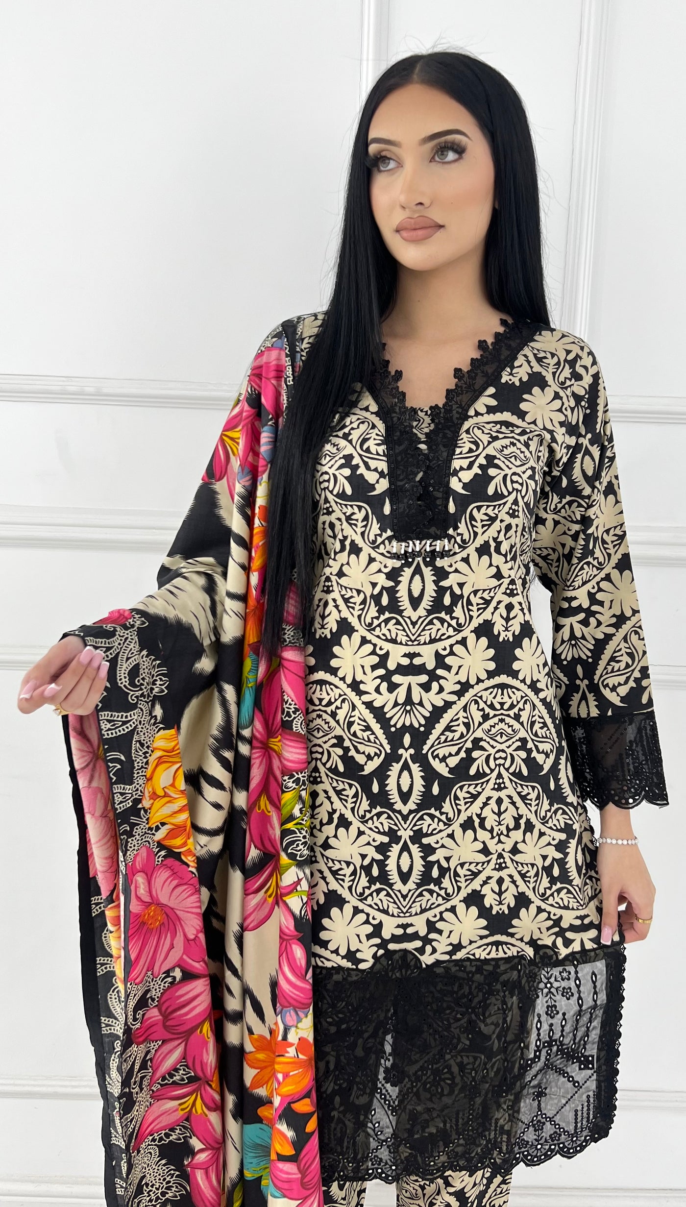 MDNA-07 - Black Embroidered Lawn Outfit