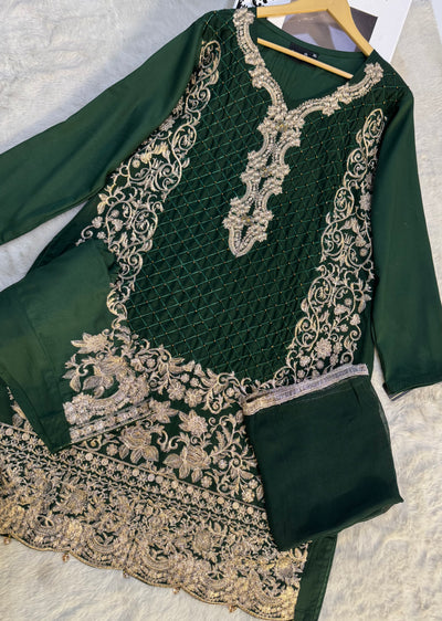 HK36 - Linen Embroidered Suit - Memsaab Online