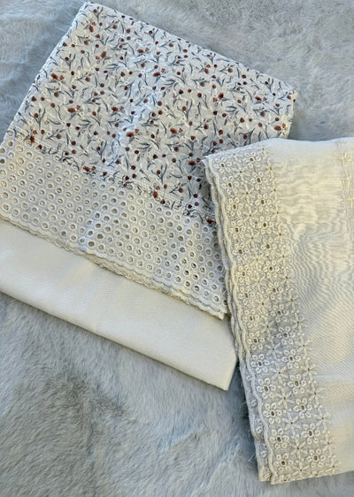 D424 -Beige Unstitched Cotton Suit - Memsaab Online