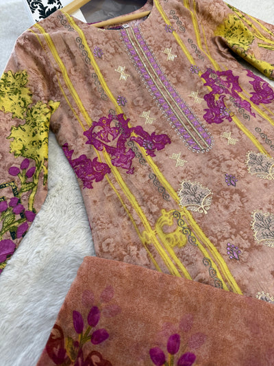 AMT4804 - Peach Readymade Lawn Suit - Memsaab Online