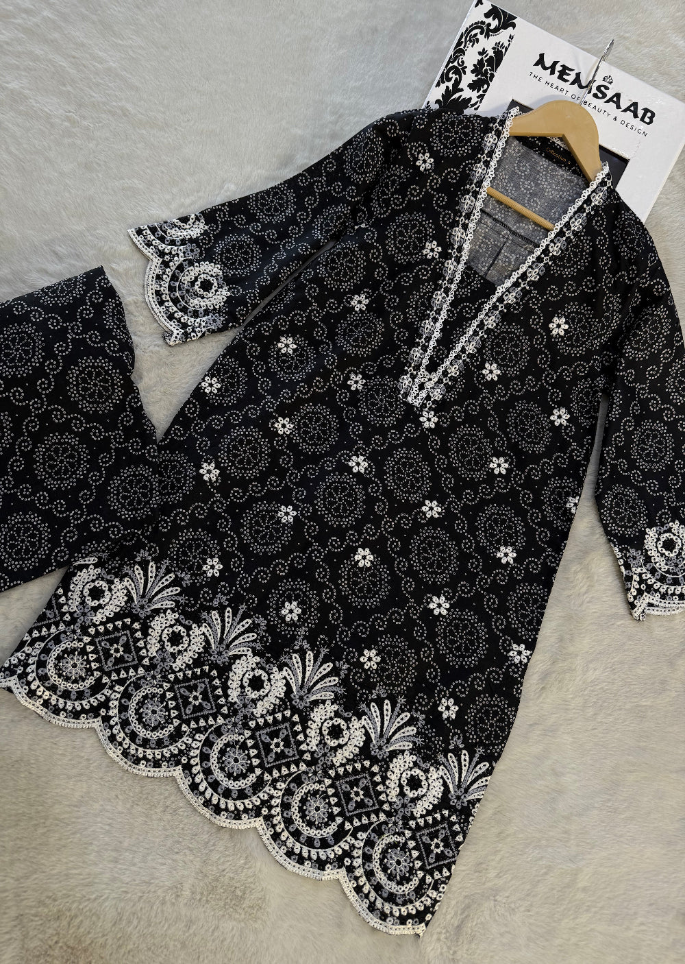 RBY-110 - RABIYA -Black Cotton 2 Piecce Co-ord Farshi - Memsaab Online