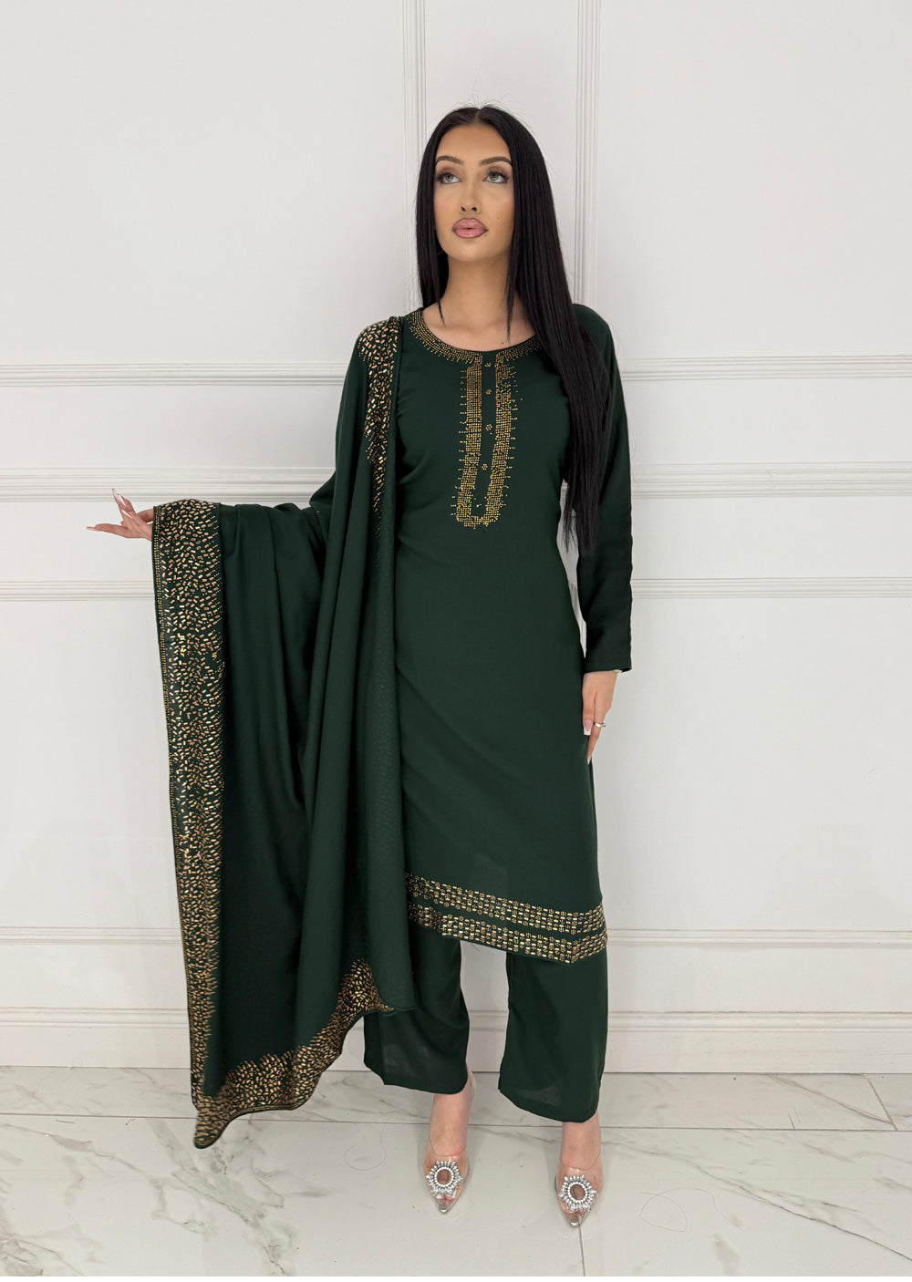 SMR3110 - Readymade Green Winter Suit - Memsaab Online