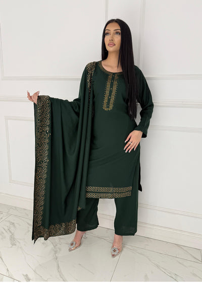 SMR3110 - Readymade Green Winter Suit - Memsaab Online