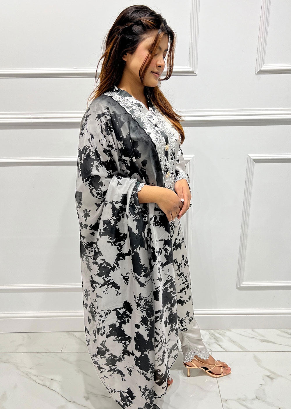 RGZ3002 Readymade Grey Hania Silk Outfit - Memsaab Online