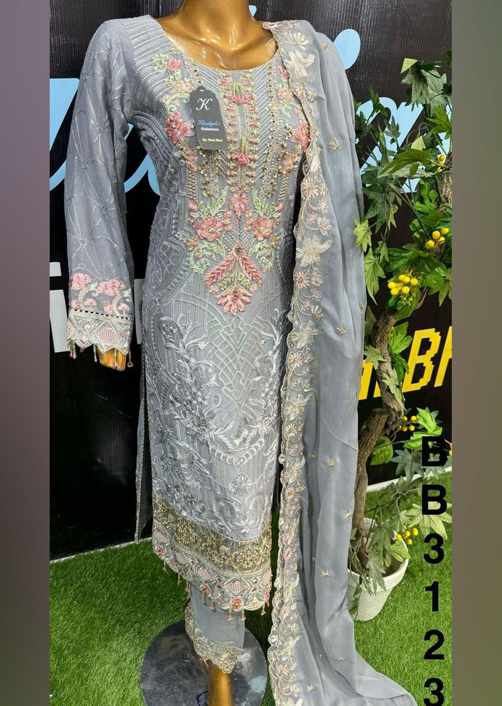 ASK805- GREY - Readymade Cotton Suit - Memsaab Online