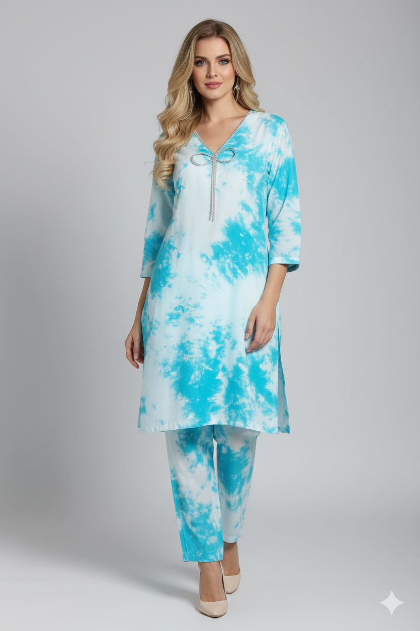 RBY-137- Tye & Dye Crepe 2 Piece Co-ord - Memsaab Online