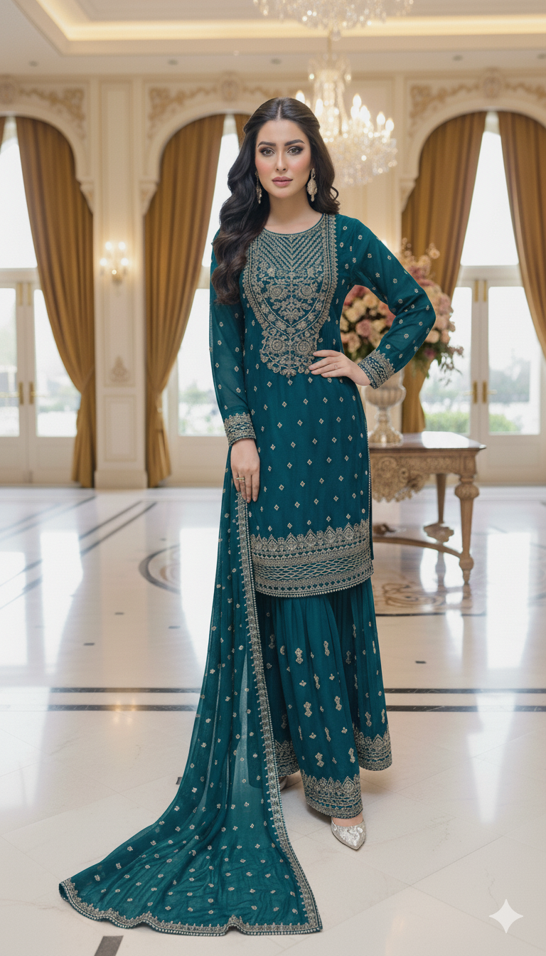 Shaz1902 - Readymade Chiffon Shararah Suit - Memsaab Online