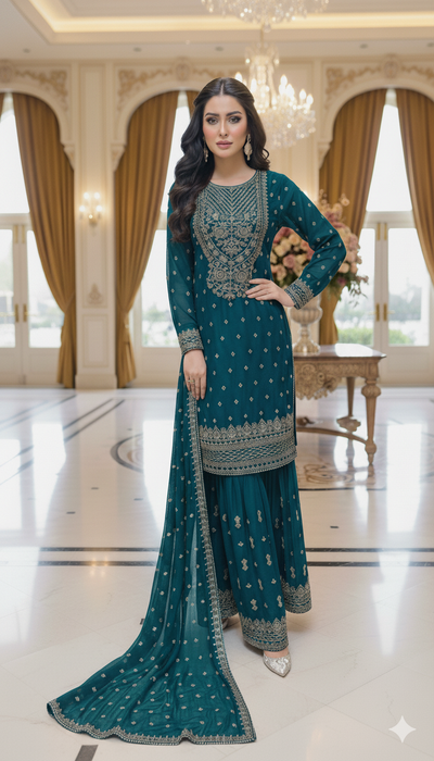 Shaz1902 - Readymade Chiffon Shararah Suit - Memsaab Online