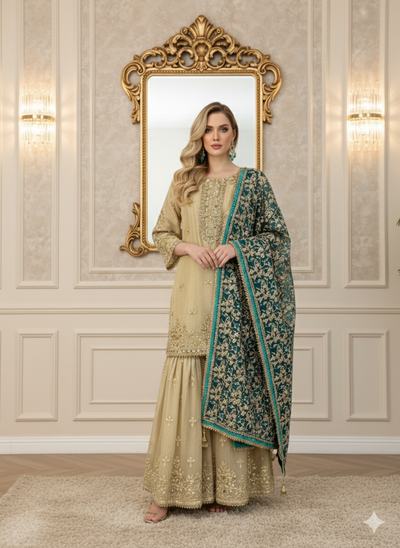 SRB3235 - Gold/Green - Sehrish B Design 2025 - Memsaab Online