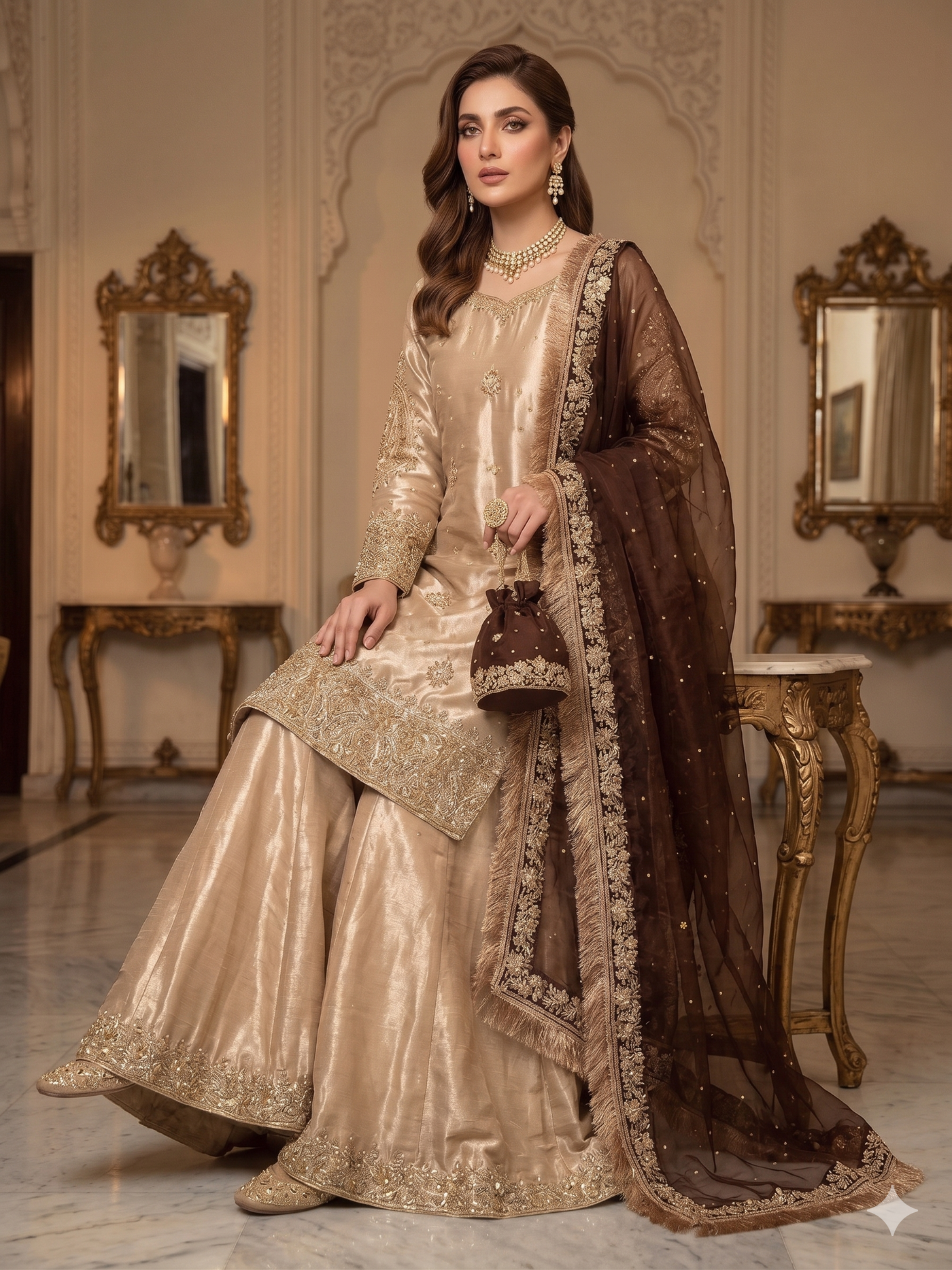 SRB1219 Fozia - Rose gold/ Brown - Readymade - Sehrish.B Designer – Memsaab