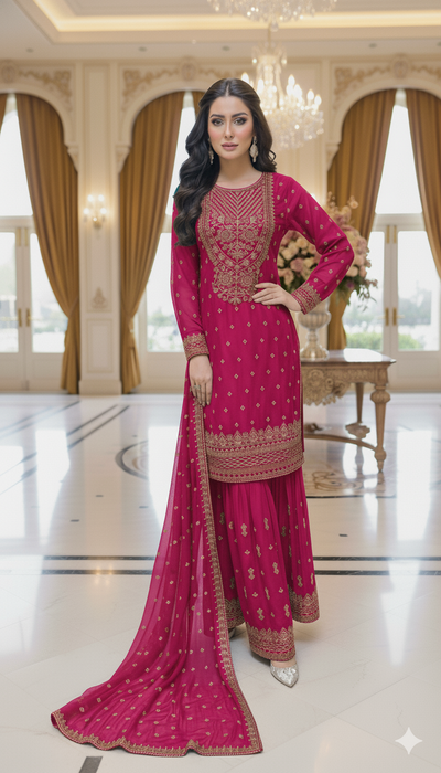 Shaz1902 - Readymade Chiffon Shararah Suit - Memsaab Online
