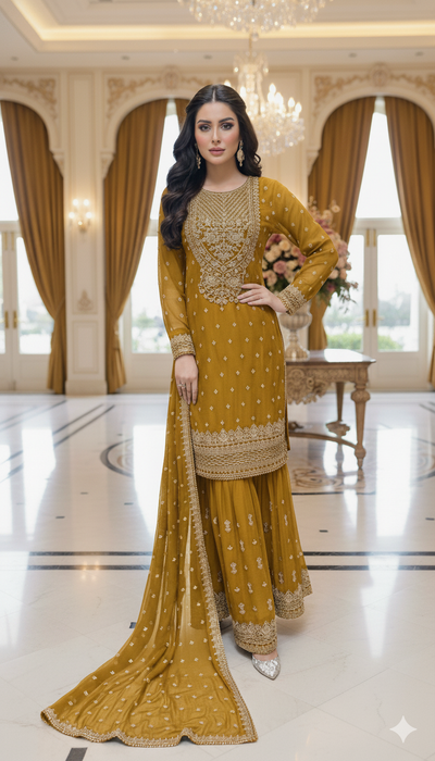 Shaz1902 - Readymade Chiffon Shararah Suit - Memsaab Online