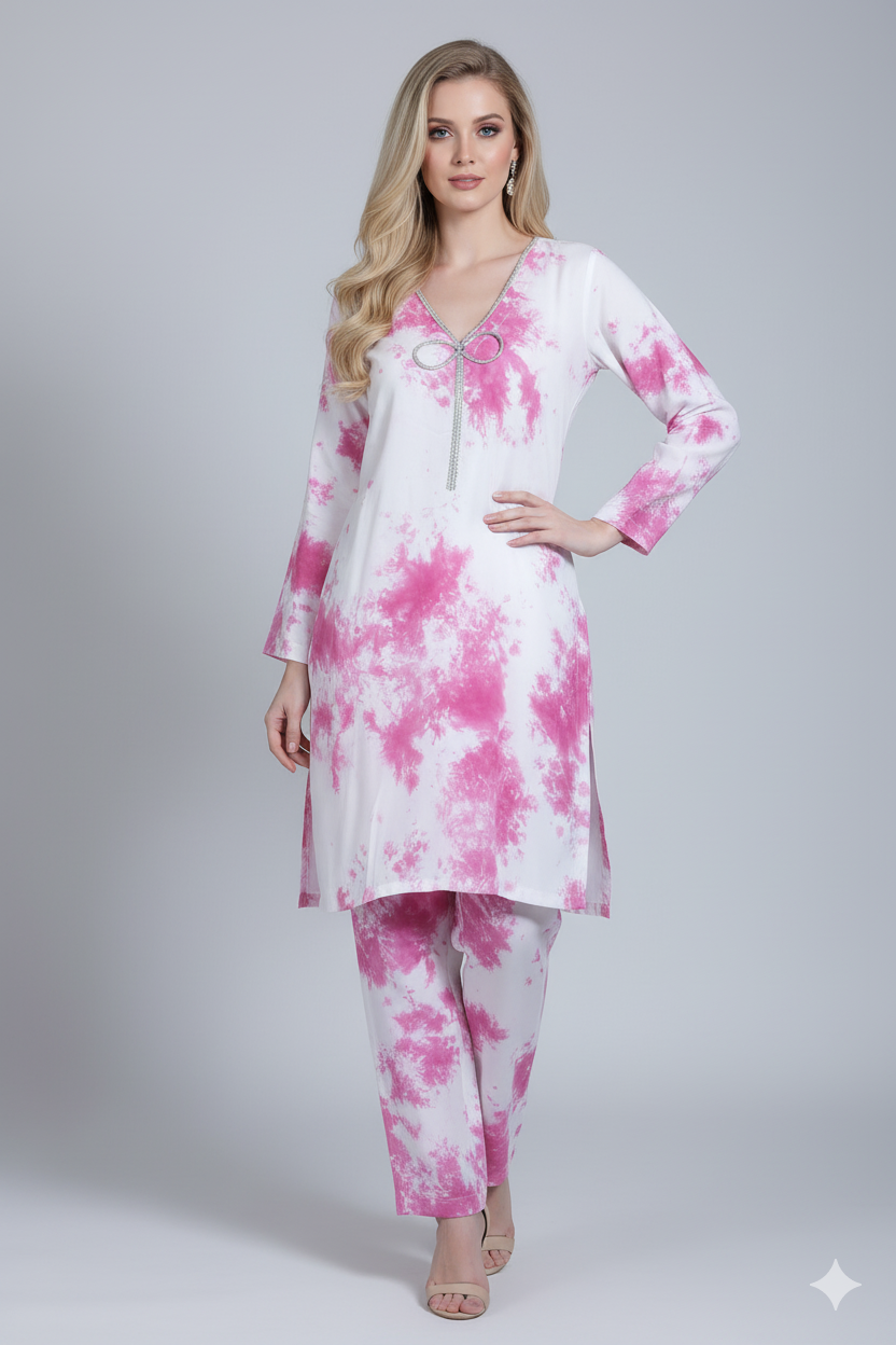 RBY-137- Tye & Dye Crepe 2 Piece Co-ord - Memsaab Online