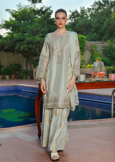 HK181 Bekhud Readymade Mint Linen Mother & Daughter Suit - Memsaab Online