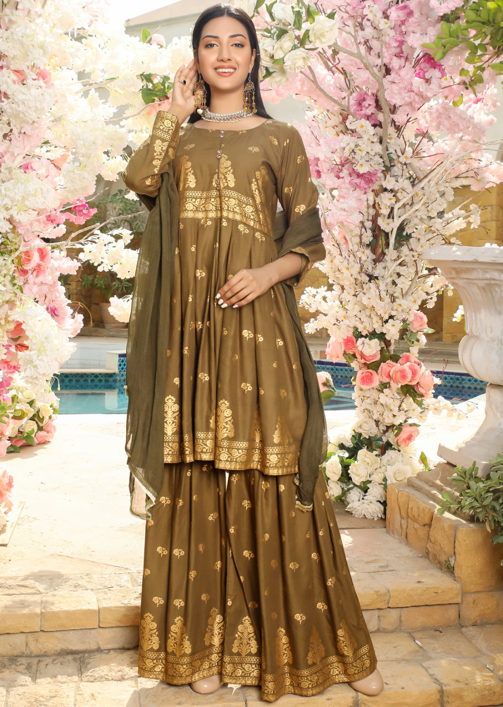 HK197 - Olive - Readymade Linen Outfit - Memsaab Online