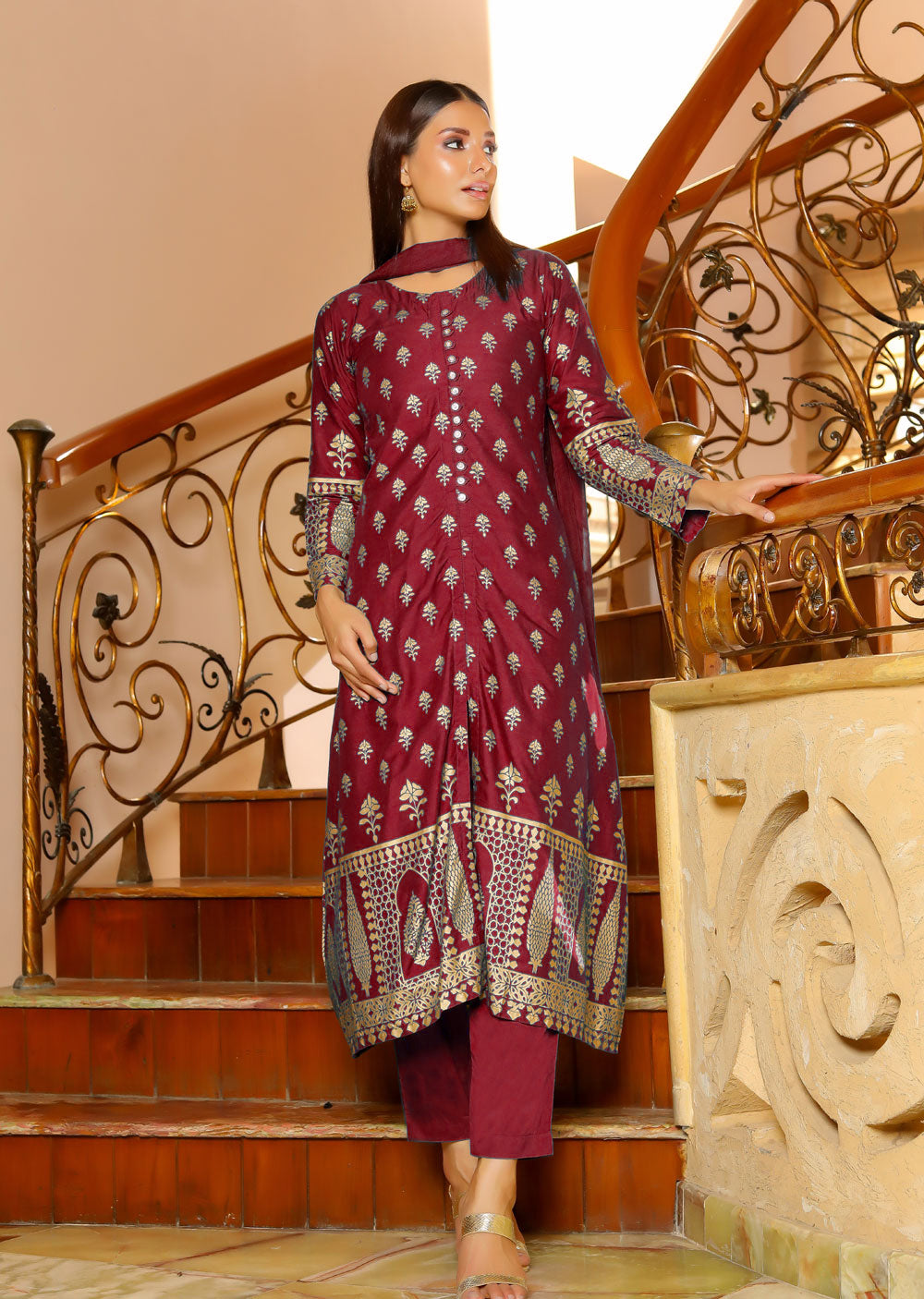 HK221 - Maroon Readymade Suit - Memsaab Online