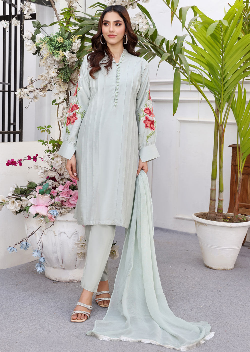 HK232 Paladin -Mint Linen Mummy n Me Readymade Suit - Memsaab Online