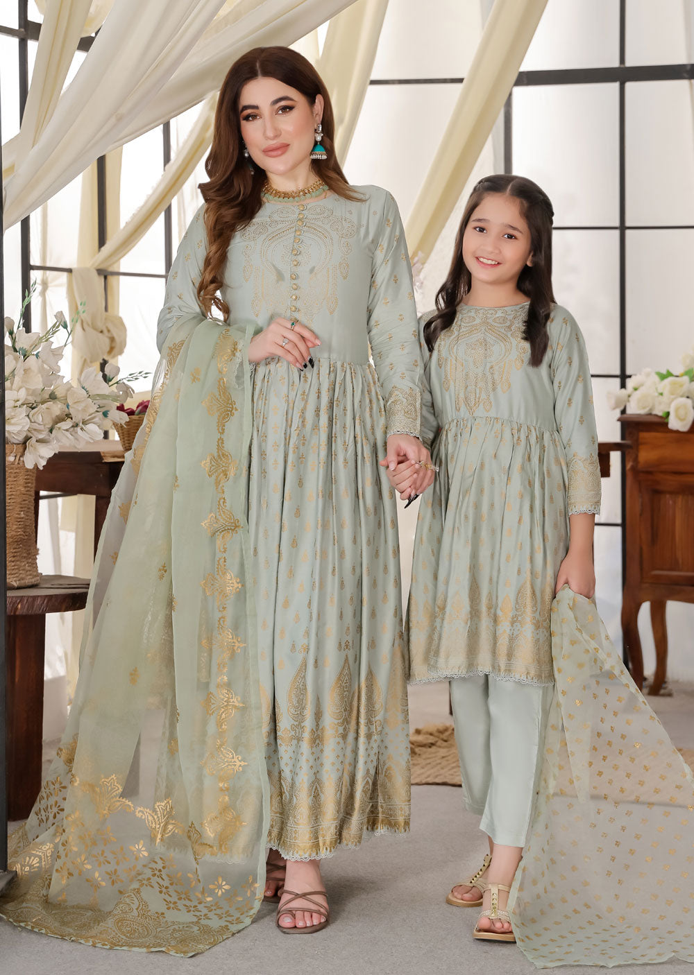 HK245 Gavinchi -Mint Readymade Mother & Daughter Dress - Memsaab Online