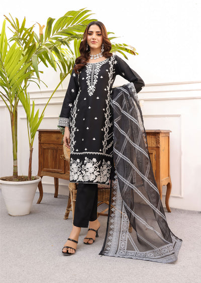 HK247 - Black Readymade Linen Mother & Daughter Suit - Memsaab Online